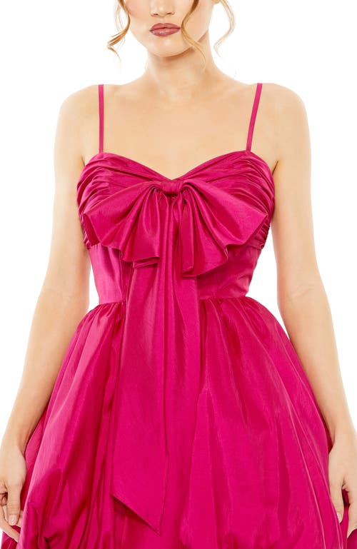 Mac Duggal Spaghetti Strap Center Bow Balloon Mini Dress In Fuchsia