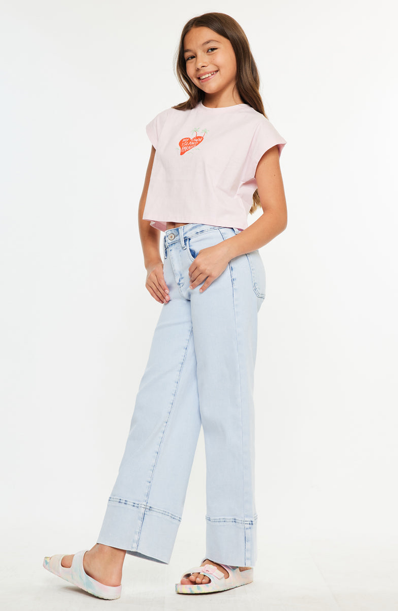 KanCan Kassie Kids High Rise Crop Wide Leg Jeans, Alternate, color, Light Wash