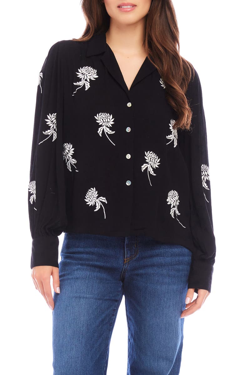 Karen Kane Floral Emboridered Button-Up Top, Main, color, 