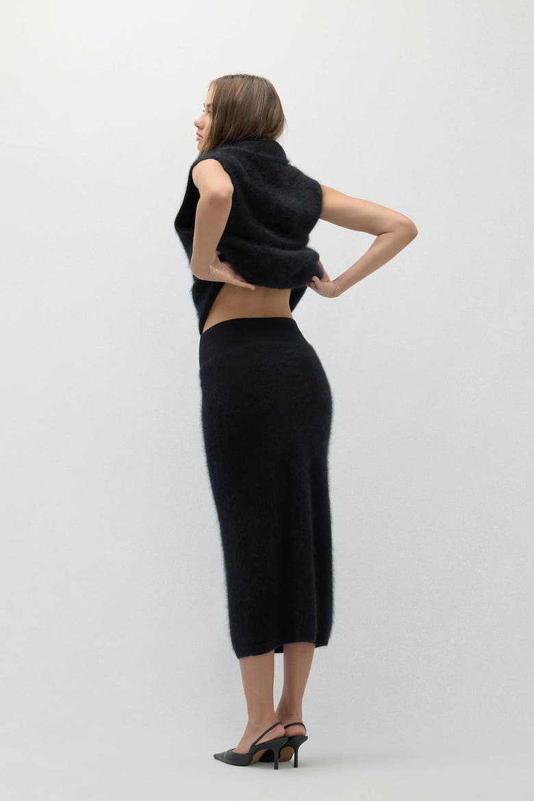 Francesca Brushed Cashmere Midi Skirt, Alternate, color, Black