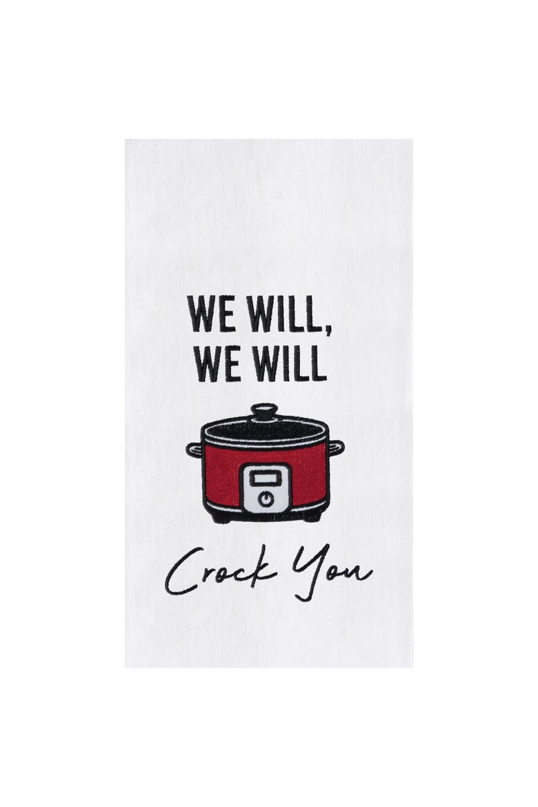 We Will We Will Crock You Kitchen Embroidered Hand Towel, Main, color, White