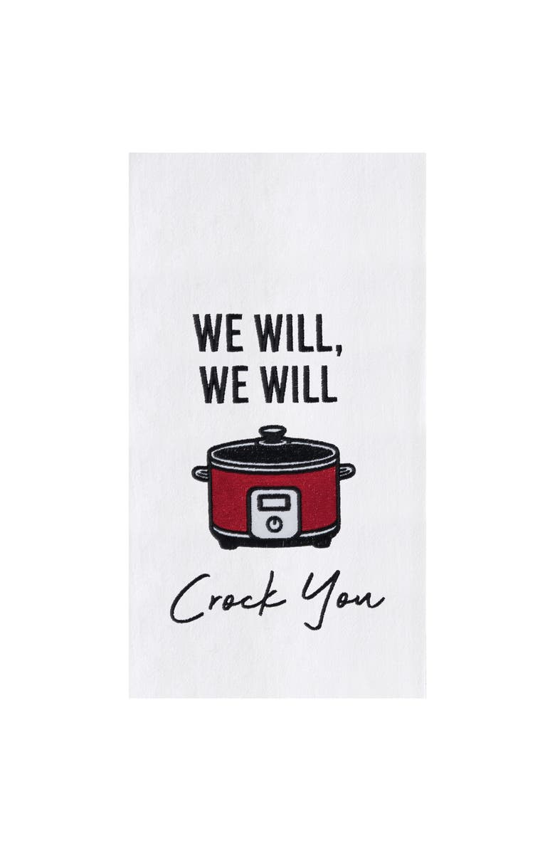 C&F Home We Will We Will Crock You Kitchen Embroidered Hand Towel, Main, color, White