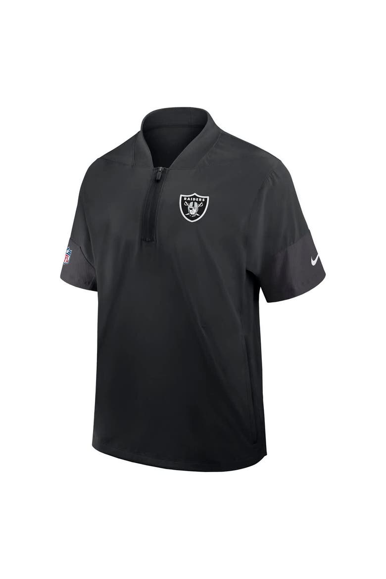 Men's Nike Black Las Vegas Raiders Sideline Short Sleeve Quarter-Zip Performance Coach Jacket, Alternate, color, Black