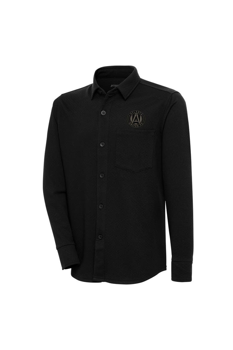 Men's Antigua Black Atlanta United FC Streamer Diamond Button-Up Shacket, Alternate, color, Black
