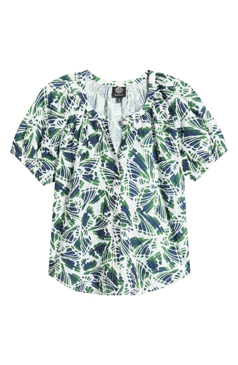 Bobeau Abstract Print Puff Sleeve Button-Up Top, Alternate, color, Navy/ Green