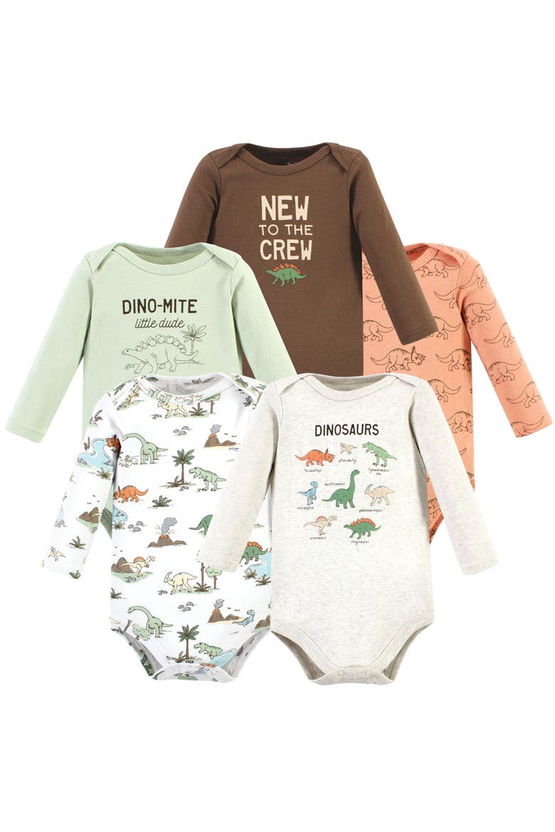 Cotton Long-sleeve Bodysuits 5-pack, Main, color, Dinosaur Adventures 5-Pack