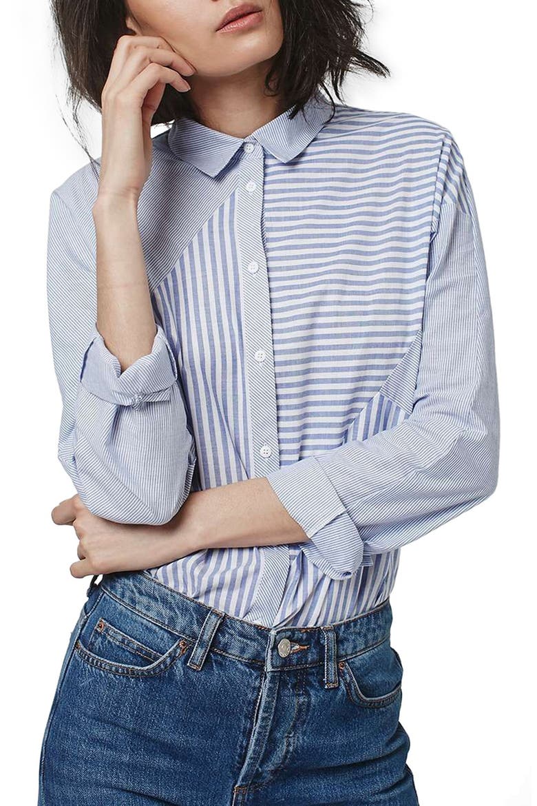 'Harper' Mixed Stripe Shirt, Main, color, LIGHT BLUE