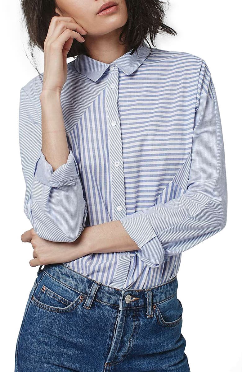 Topshop 'Harper' Mixed Stripe Shirt, Main, color,