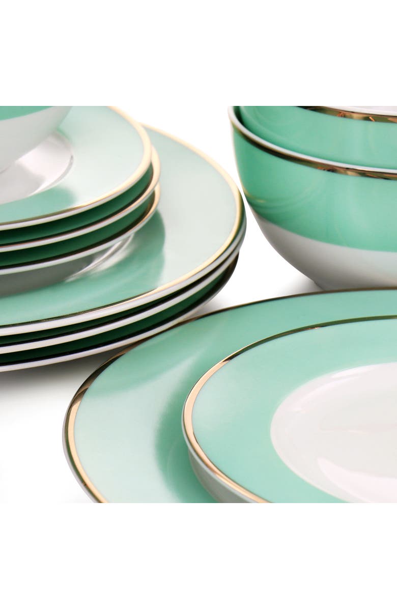 MARTHA STEWART Gold Rimmed 12 piece Fine Ceramic Dinnerware Set, Alternate, color, Mint