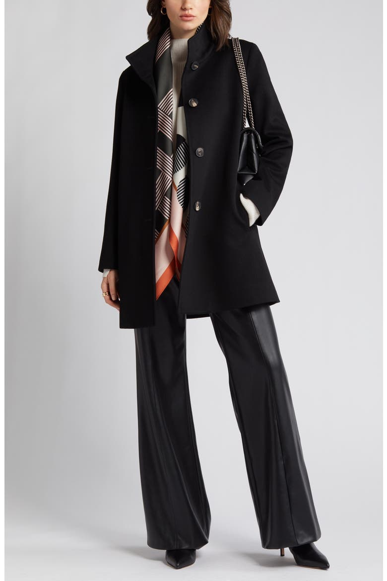 Dawn Stand Collar Wool Car Coat, Main, color, BLACK