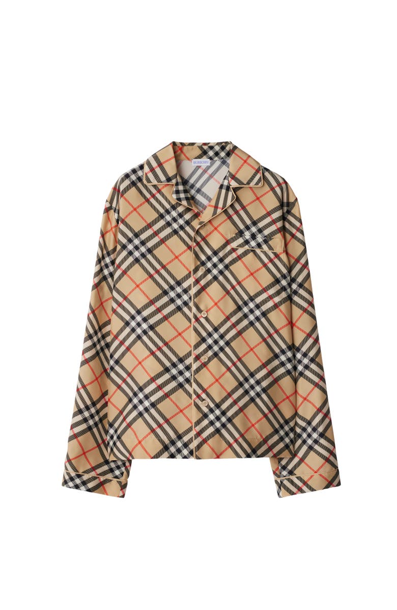 Burberry Regular Fit Check Silk Pyjama Shirt, Alternate, color, 