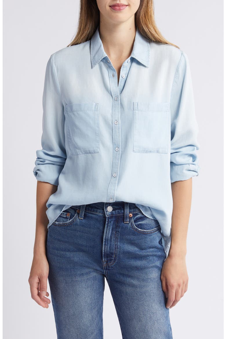 Chambray Button-Up Shirt, Main, color, LIGHT WASH