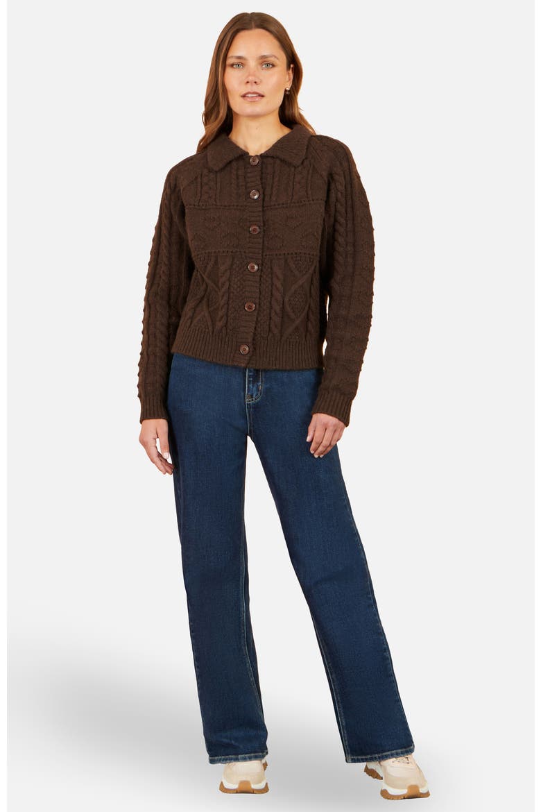 Collard Cable Knit Boxy Cardigan, Alternate, color, Brown