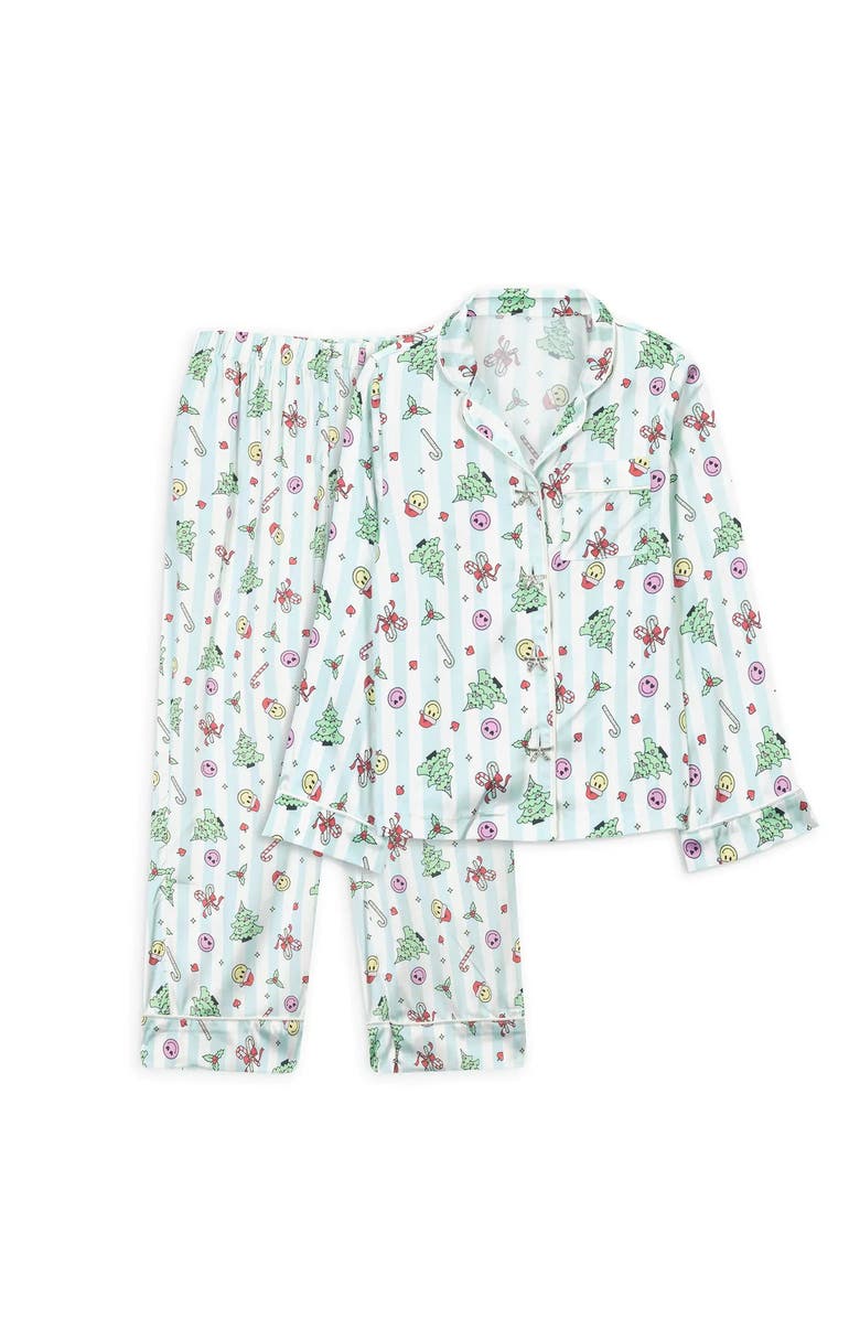 Preppy Goose Christmas Emojis Satin Long Sleeve Pajama Pant Set, Alternate, color, Mint