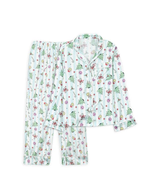 Preppy Goose Christmas Emojis Satin Long Sleeve Pajama Pant Set In Multi