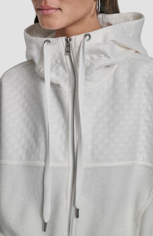 Dkny Mixed Media Zip-up Hooded Jacket In White
