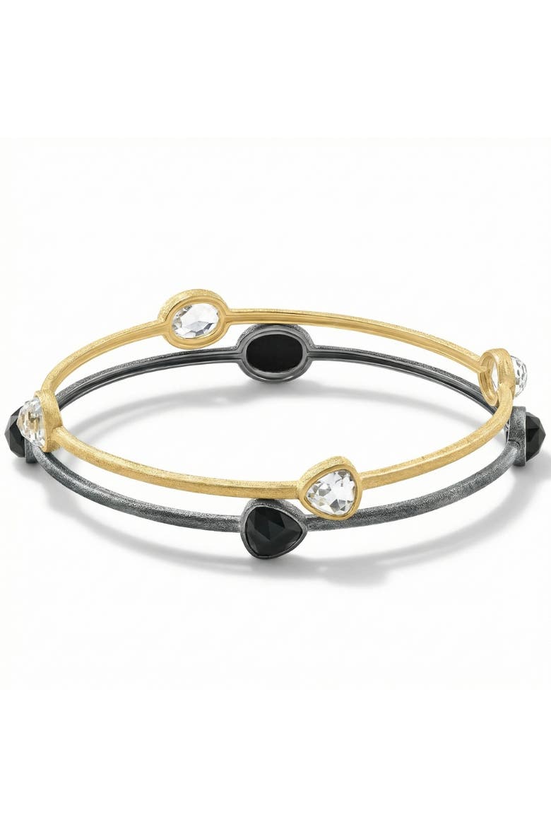 18K Gold Plated Silver Set Of Two Onyx/Topaz Bangle Bracelet 2mm, Main, color, 18k Yellow Gold