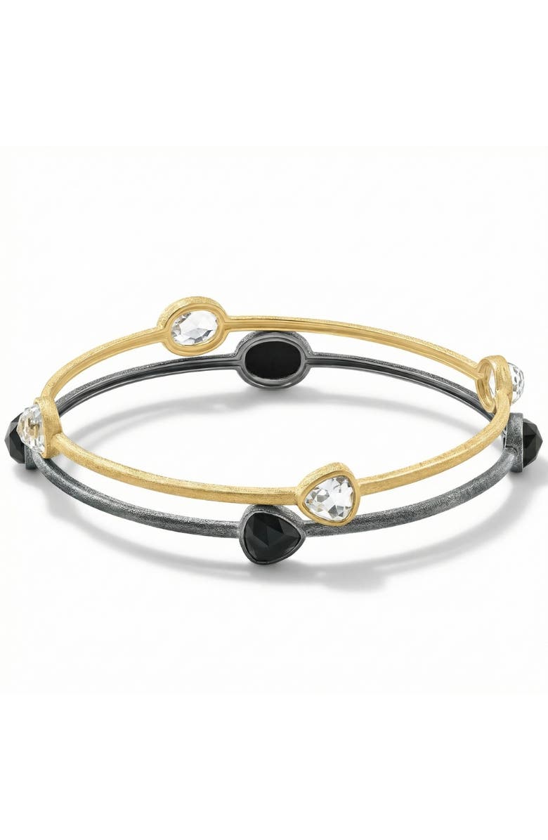 Bliss Diamond 18K Gold Plated Silver Set Of Two Onyx/Topaz Bangle Bracelet 2mm, Main, color, 18K Yellow Gold