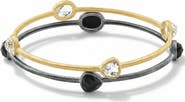 Bliss Diamond 18K Gold Plated Silver Set Of Two Onyx/Topaz Bangle Bracelet 2mm