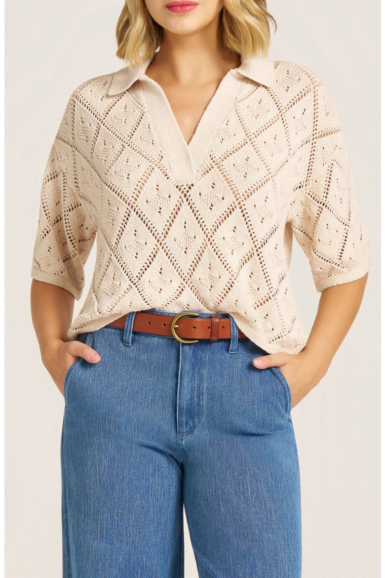 Jasmine Open Stitch Johnny Collar Sweater, Alternate, color, NATURAL