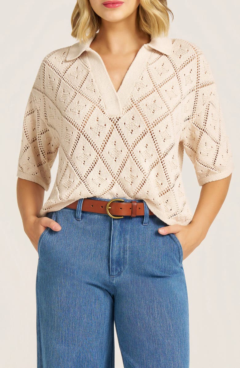 matty m. Jasmine Open Stitch Johnny Collar Sweater, Alternate, color, Natural