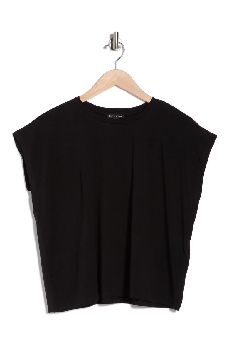 Boxy Cap Sleeve Jersey Top, Alternate, color, BLACK