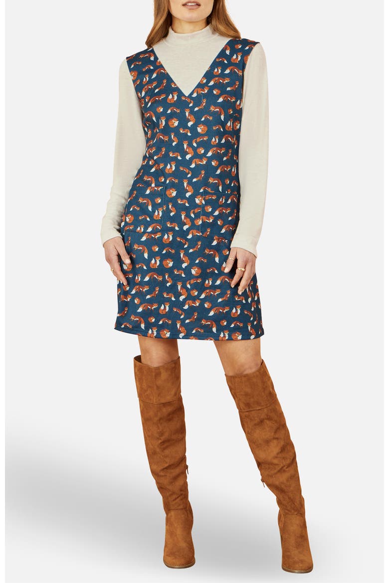 Fox Long Sleeve Layered Tunic Dress, Alternate, color, Blue