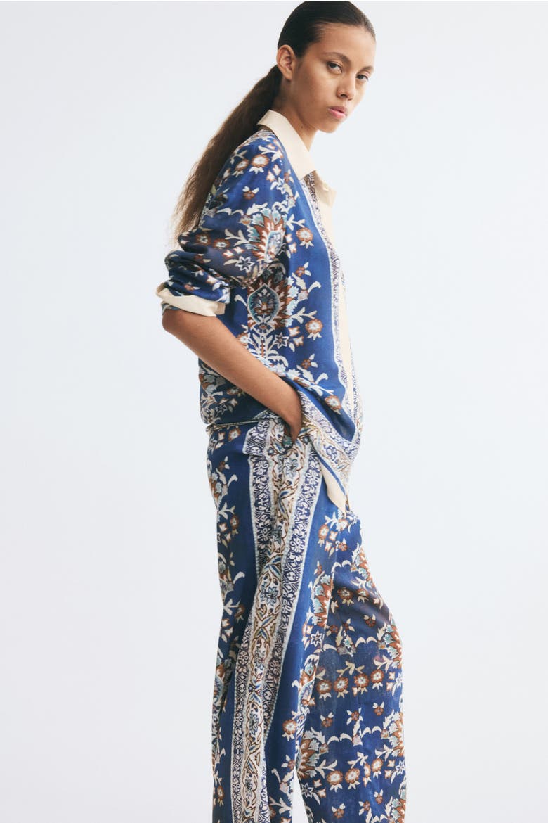Viscose-Blend Pull-On Pants, Alternate, color, Blue/patterned