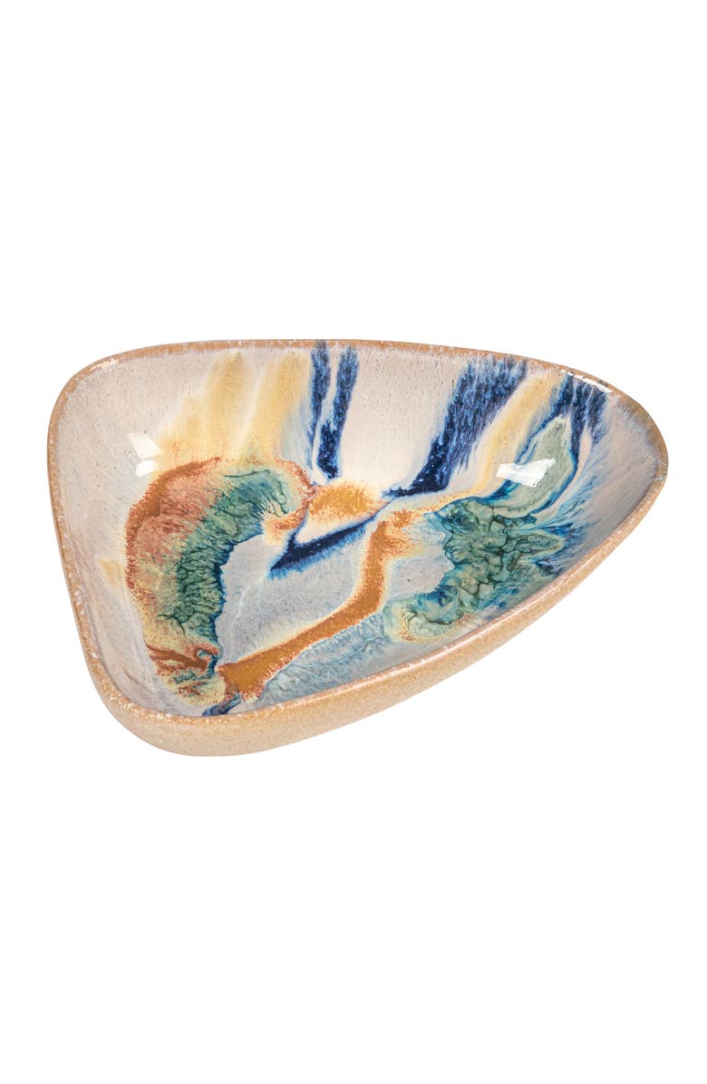 Storied Home Triangular Abstract Artistry Stoneware Bowl, Multicolor, Main, color, Blue