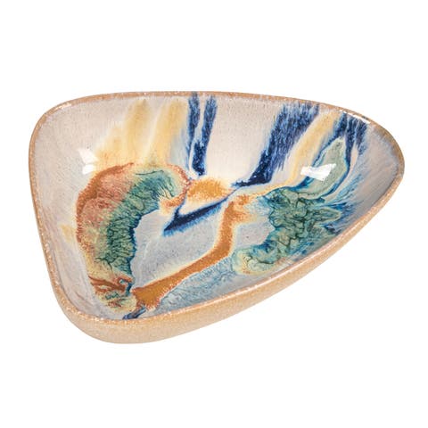 Triangular Abstract Artistry Stoneware Bowl, Multicolor