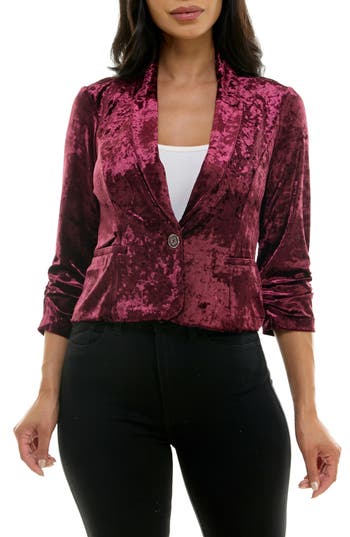 Nina Leonard Velvet One Button Blazer In Red
