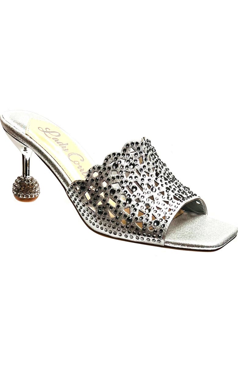 LADY COUTURE Rhinestone Laser Cut Sandal, Main, color, Silver