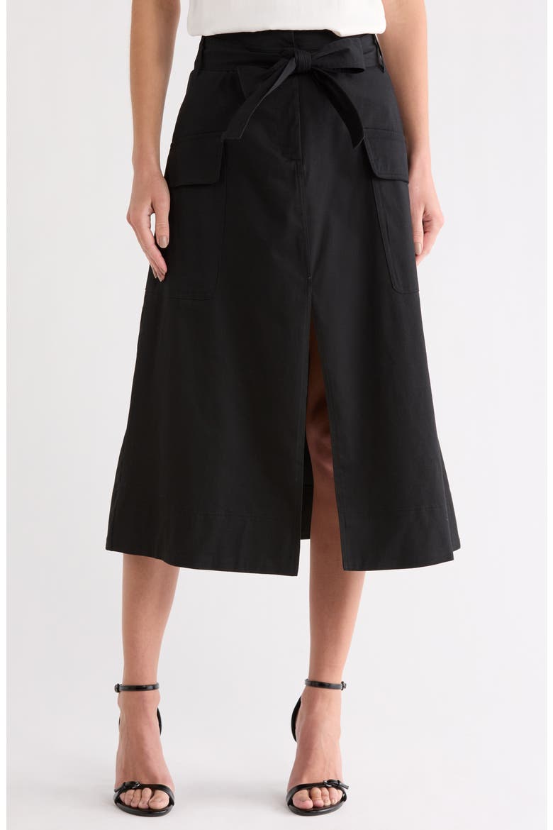 Tie Waist Cotton Cargo Skirt, Main, color, BLACK