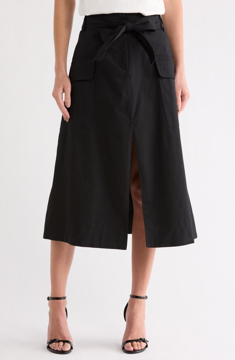 NVLT Tie Waist Cotton Cargo Skirt, Main, color, Black