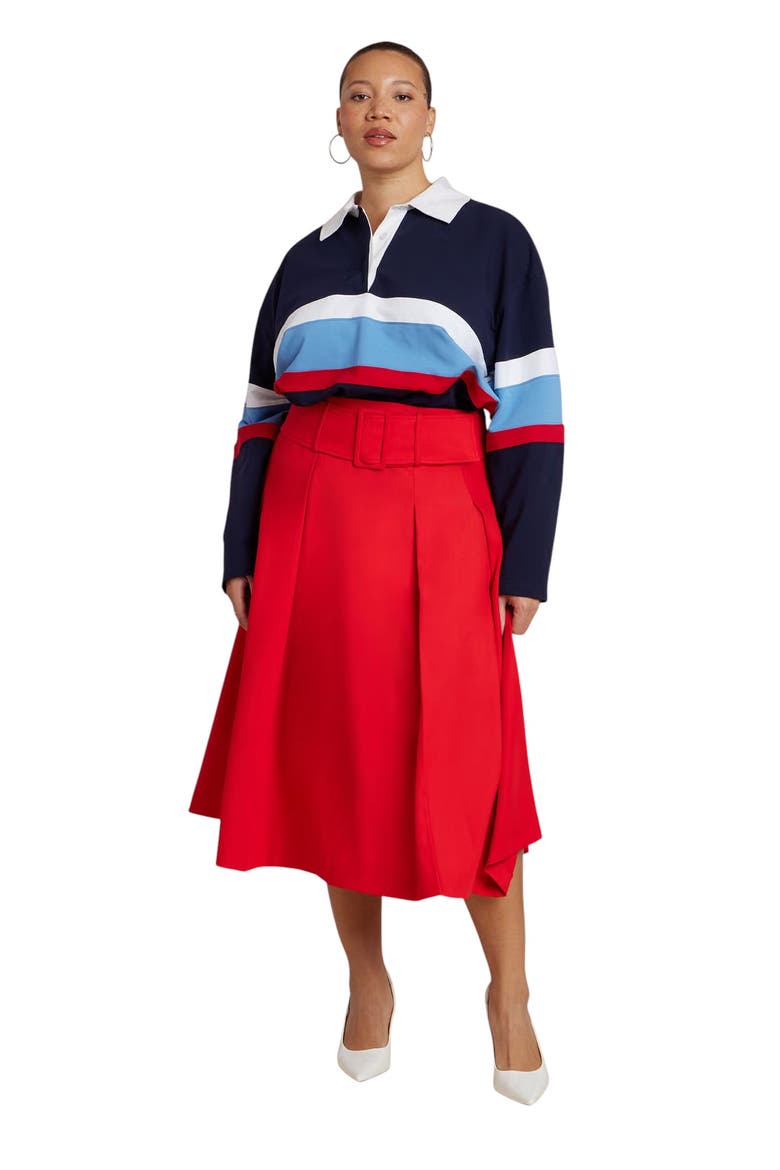 Pleated Belted Midi Skirt, Alternate, color, RED