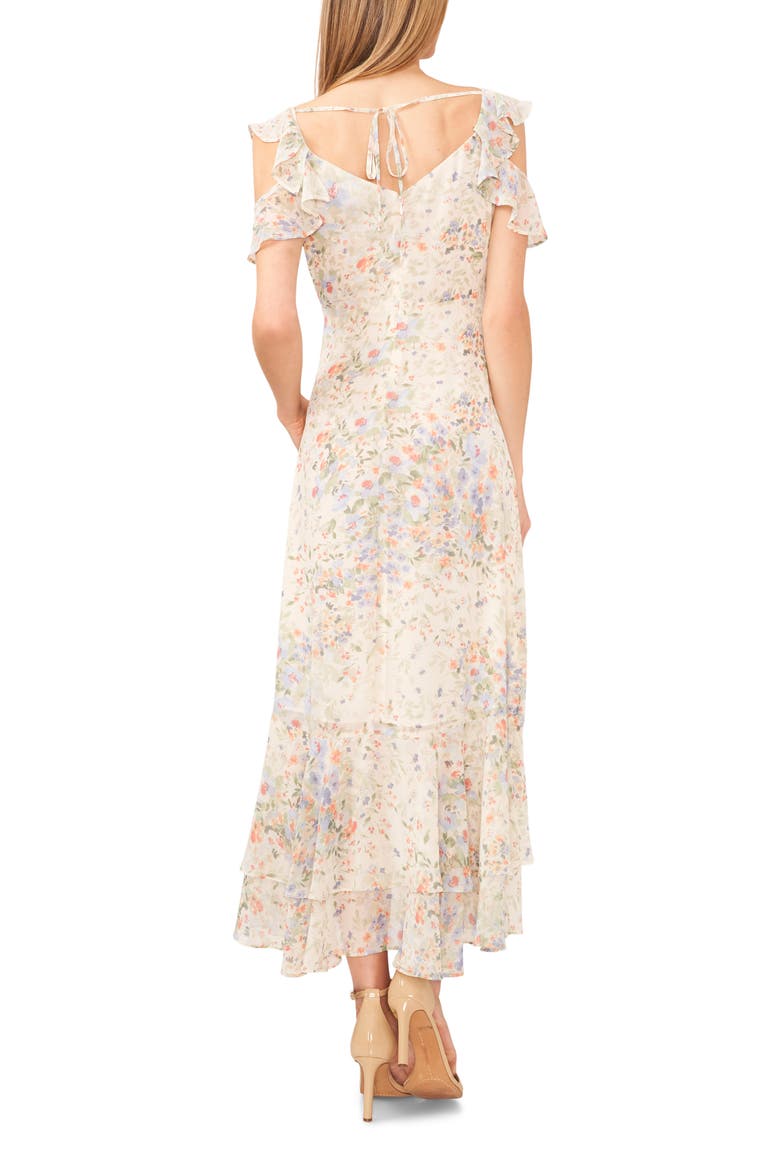 Floral Ruffle Chiffon High-Low Dress, Alternate, color, EGRET IVORY