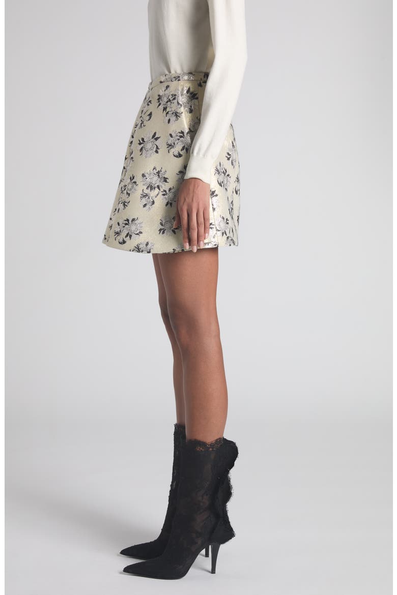 Floral Brocade Miniskirt, Alternate, color, IVORY