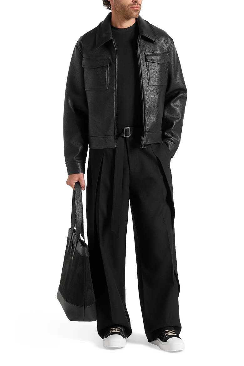 Charles Wide Fit Wrap Leg Tailored Trousers, Alternate, color, Black