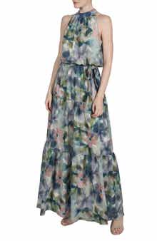 Julia Jordan Watercolor Floral Crinkle Maxi Dress