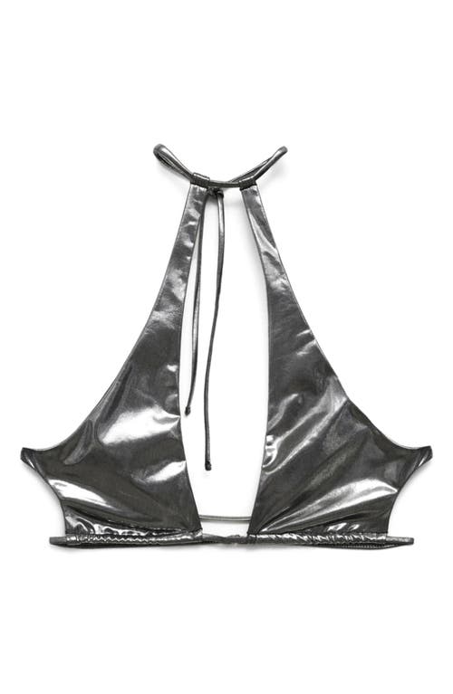 Mango Metallic Cutout Bikini Top In Silver