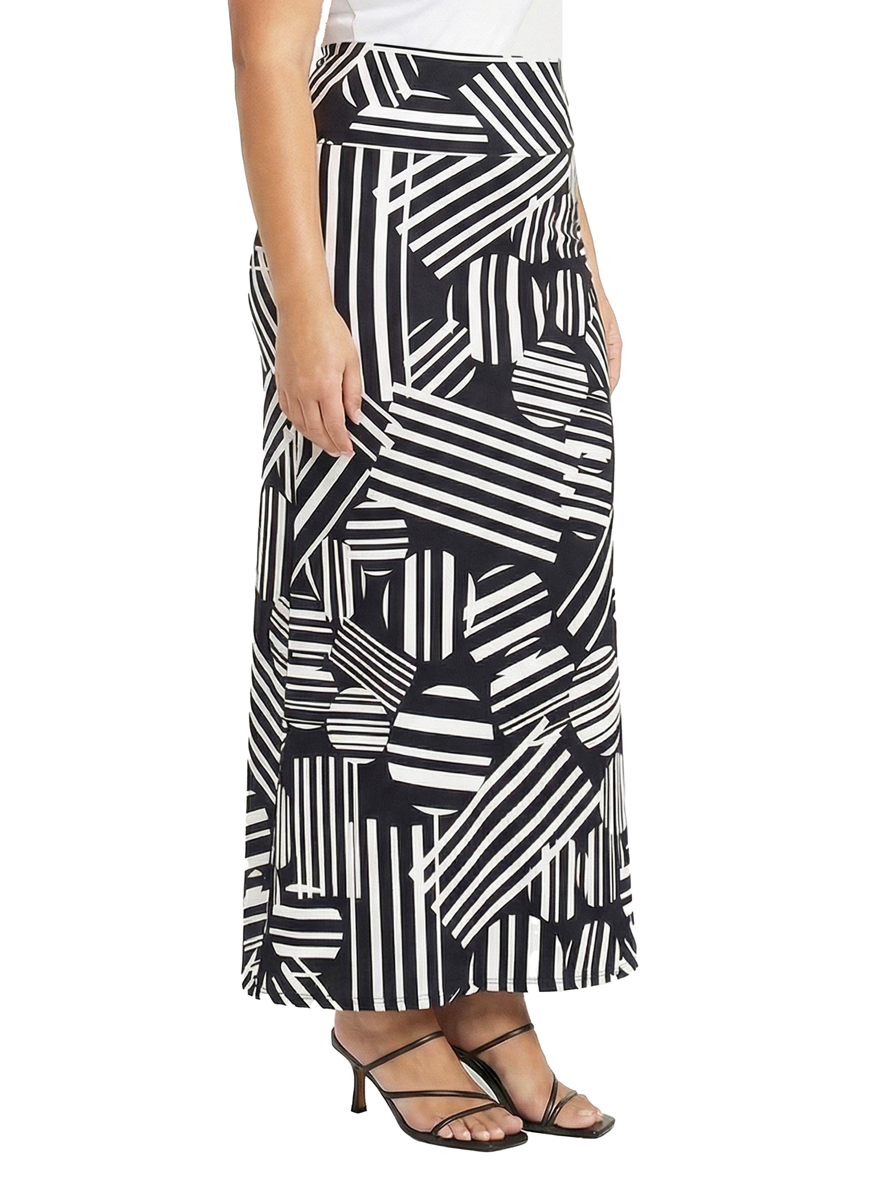 Curvy Essential Abstract Print Foldover Waist Maxi Skirt - image 2