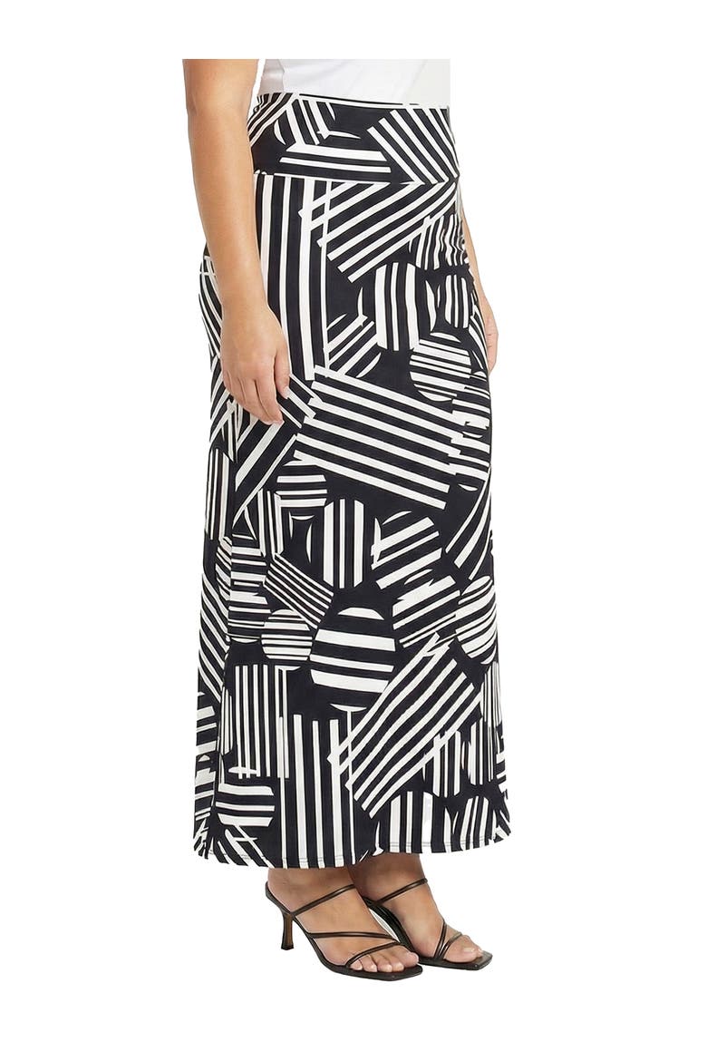 Curvy Essential Abstract Print Foldover Waist Maxi Skirt, Alternate, color, Black Multi