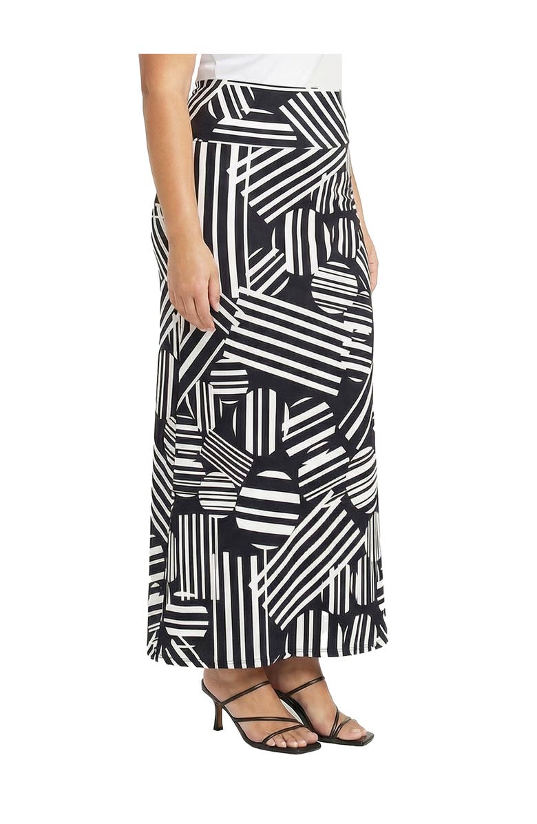 24seven Comfort Apparel Curvy Essential Abstract Print Foldover Waist Maxi Skirt, Alternate, color, Black Multi