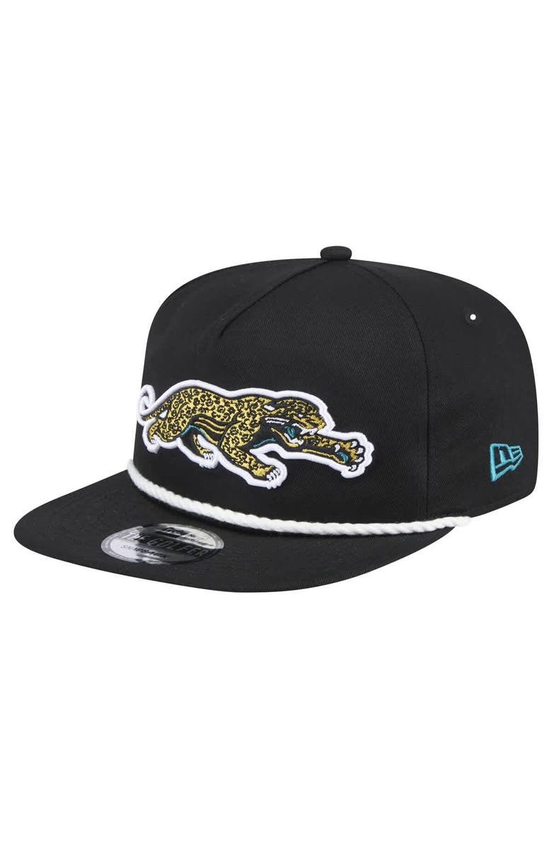 New Era Men's New Era  Black Jacksonville Jaguars Throwback Crawl Lockup Golfer Snapback Hat, Main, color, 