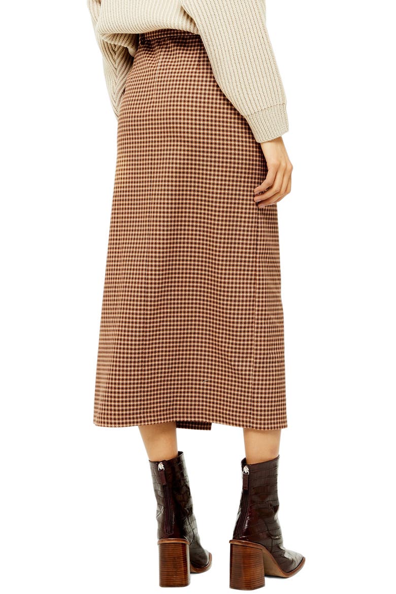 Belted Check Slit Midi Skirt, Alternate, color, BROWN MULTI