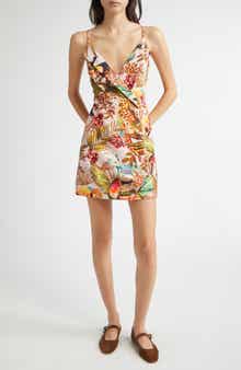 FARM Rio Into the Jungle Print Linen Blend Wrap Minidress