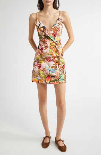 FARM Rio Into the Jungle Print Linen Blend Wrap Minidress