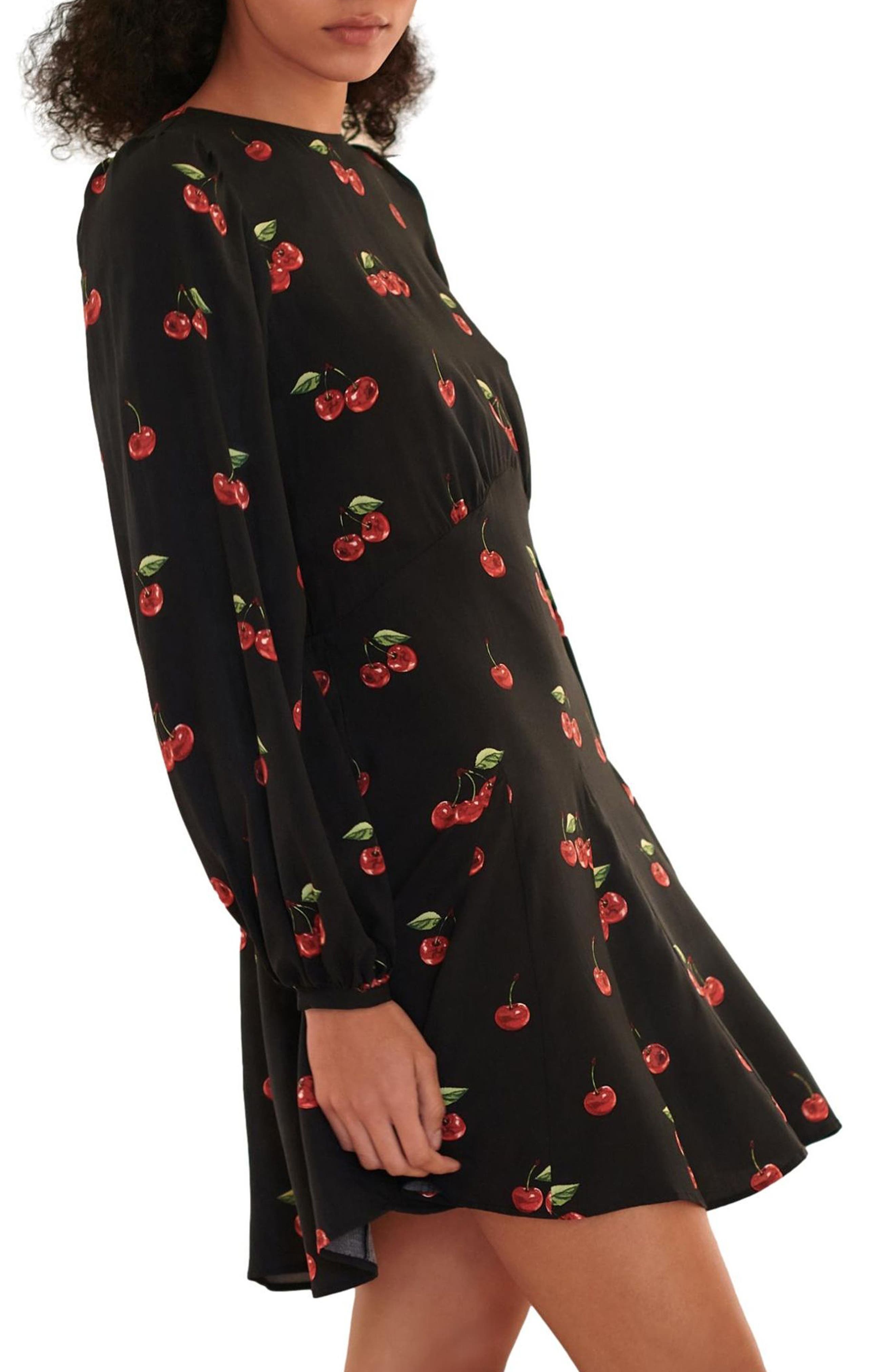 Cherry Print Long Sleeve Minidress