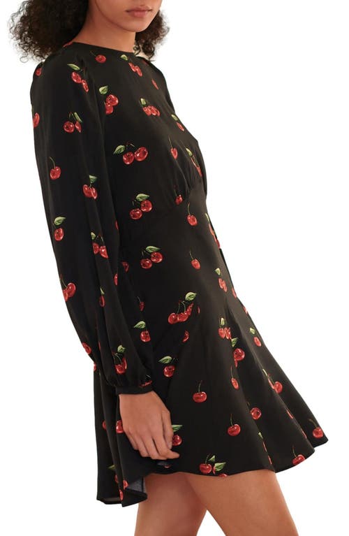 Next Cherry Print Long Sleeve Minidress In Black