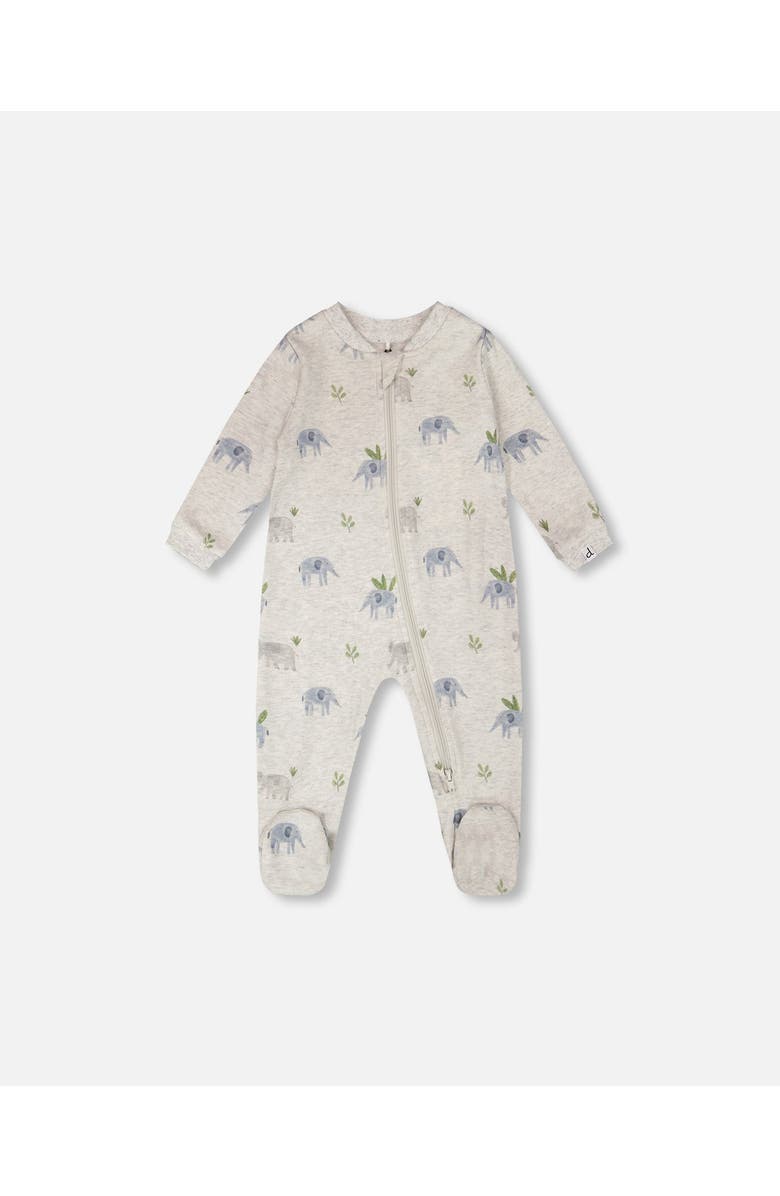 Deux par Deux Organic Cotton One-Piece Elephant Print Pyjama, Main, color, Grey Elephant Print